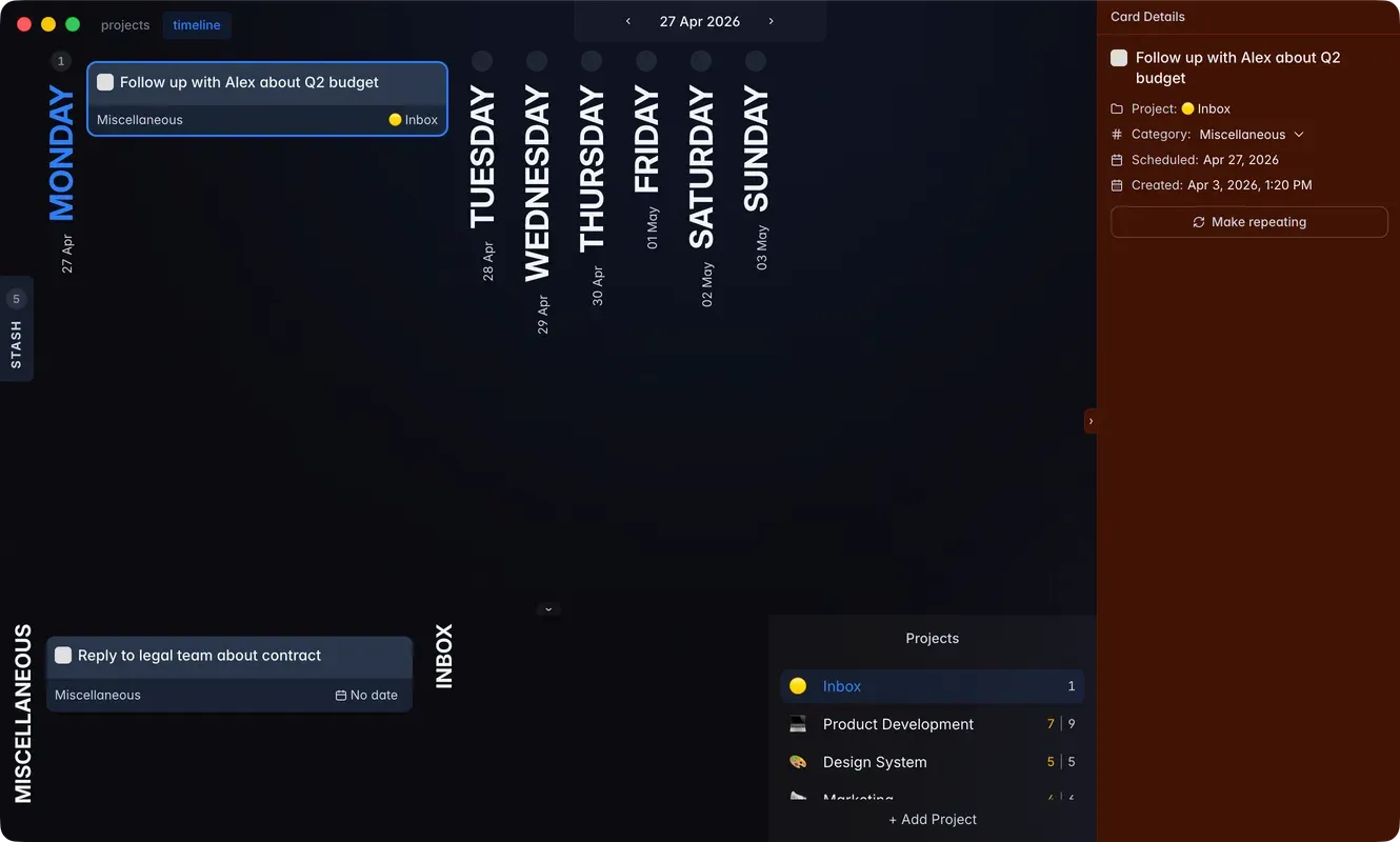 Task details shown in a right sidebar in Will Be Done